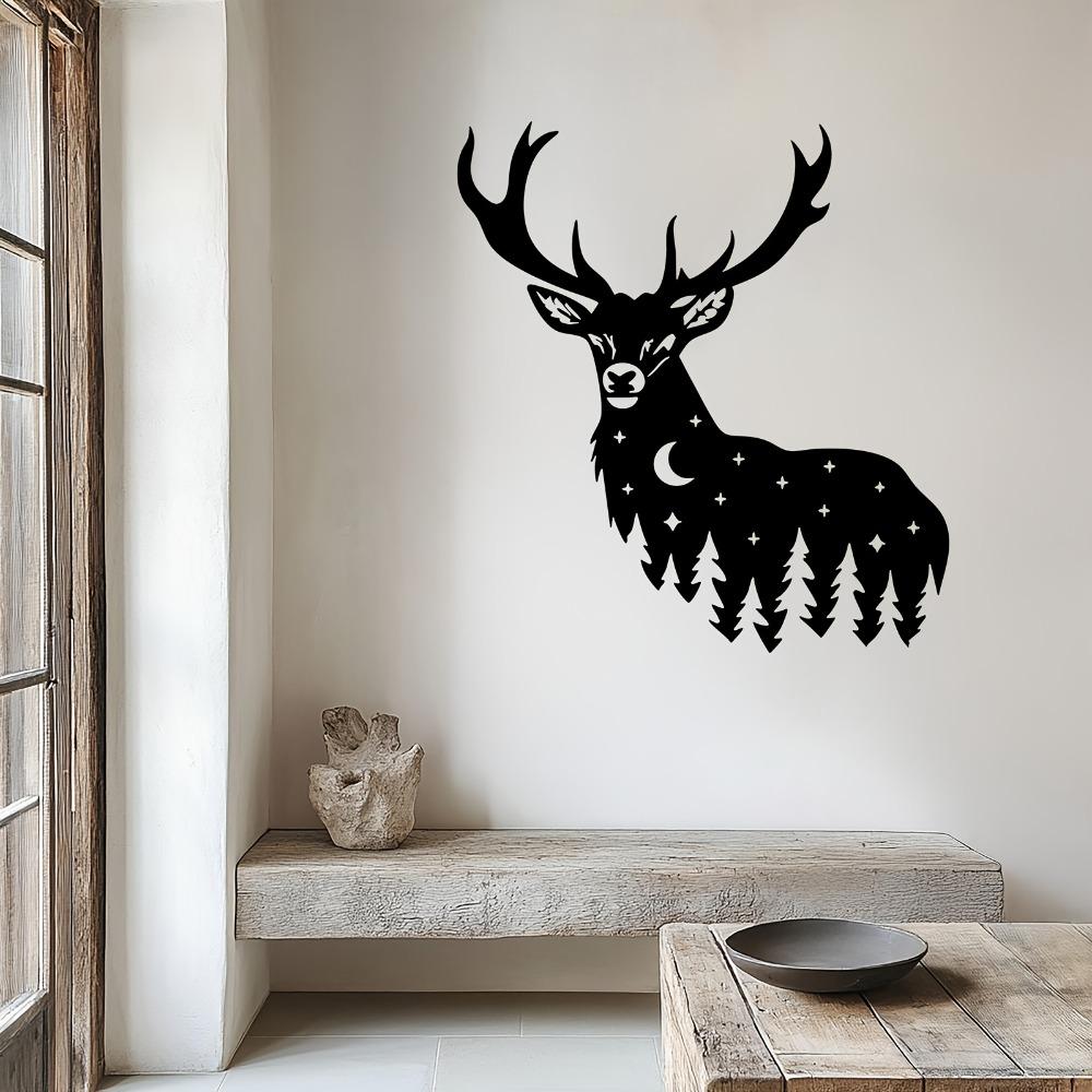 Deer Moon Stars Metal Wall Art Rust Resistant Sculpture Nature Decor for Living Room Garden Fence Christmas Thanksgiving Gift