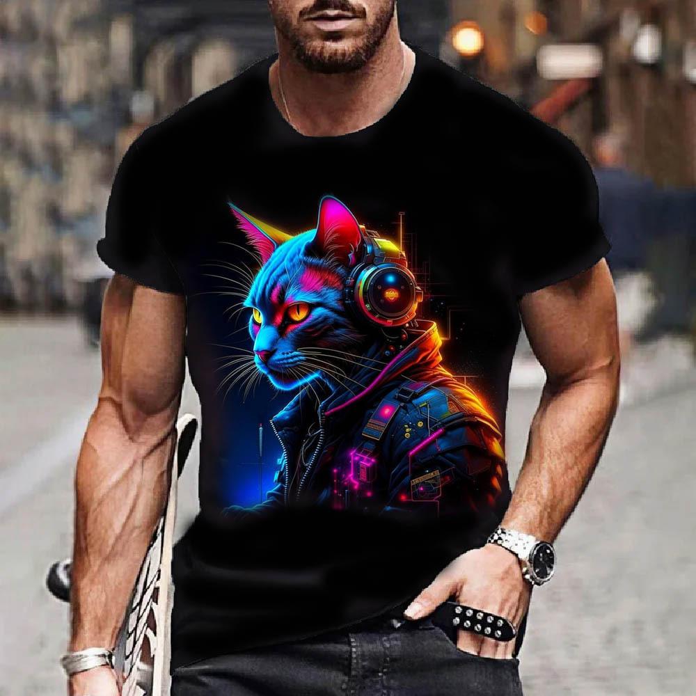 

Летняя футболка с круглым вырезом и короткими рукавами, забавная свободная футболка с короткими рукавами и 3D-цифровым принтом 6XL