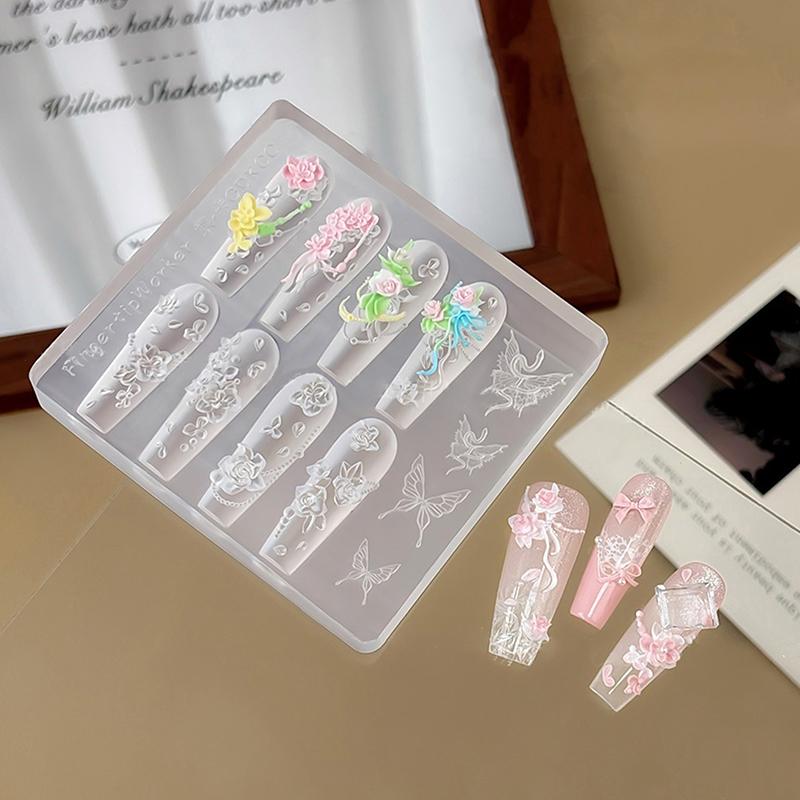 Silicone Bows Ribbon 3D Nail Mold Nail Art Decoration Diy Design Manicure Template Sweet Butterfly Rose Flower Nail Mold