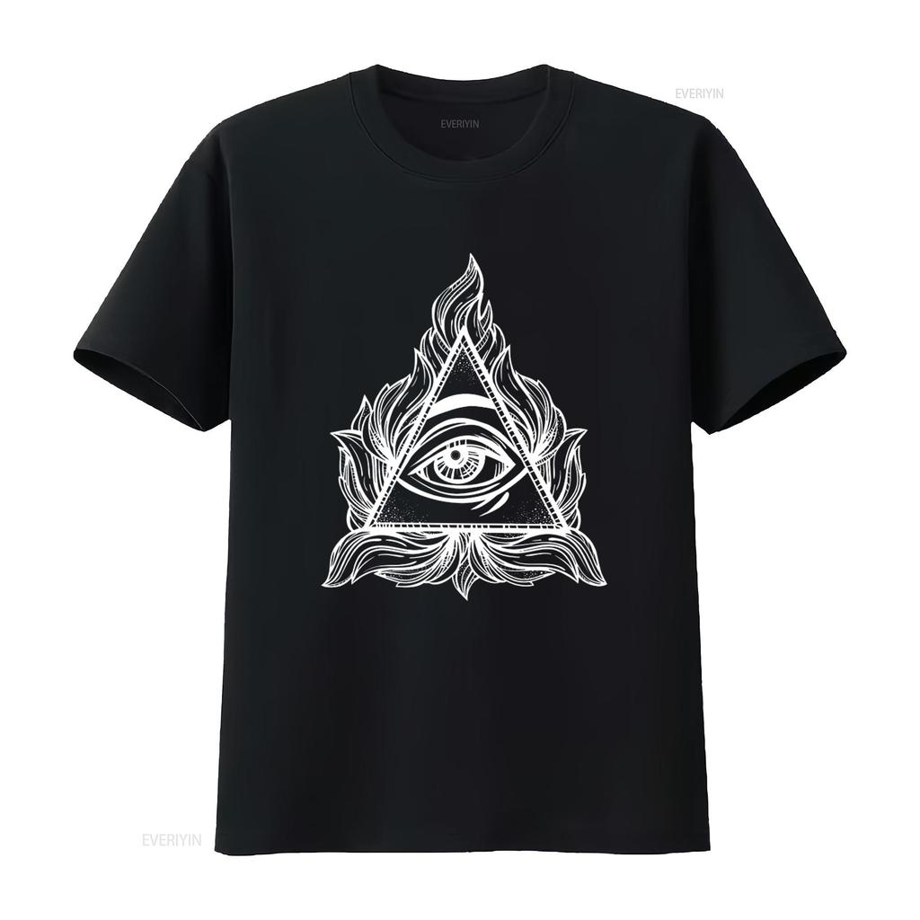 All Seeing Eye In A Triangle Illuminati T Shirt Casual Vintage Washed Stretched Homme Fashion Top For Everyday Wear Unisex