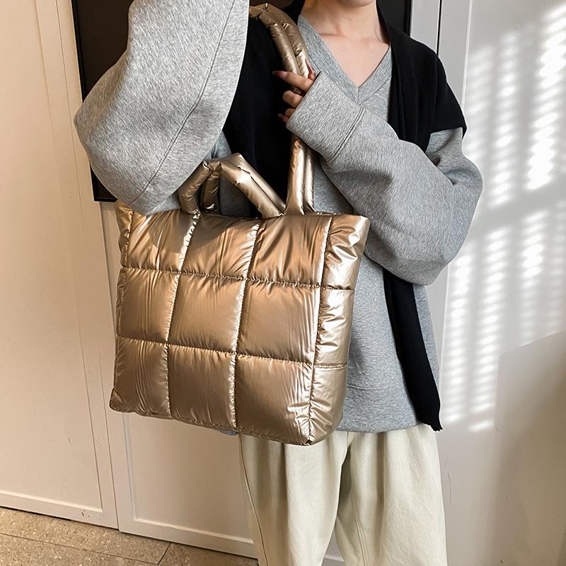 Simple shoulder bag down cotton clothing bag space cotton portable tote women's bag fashion commuter bag underarm bag