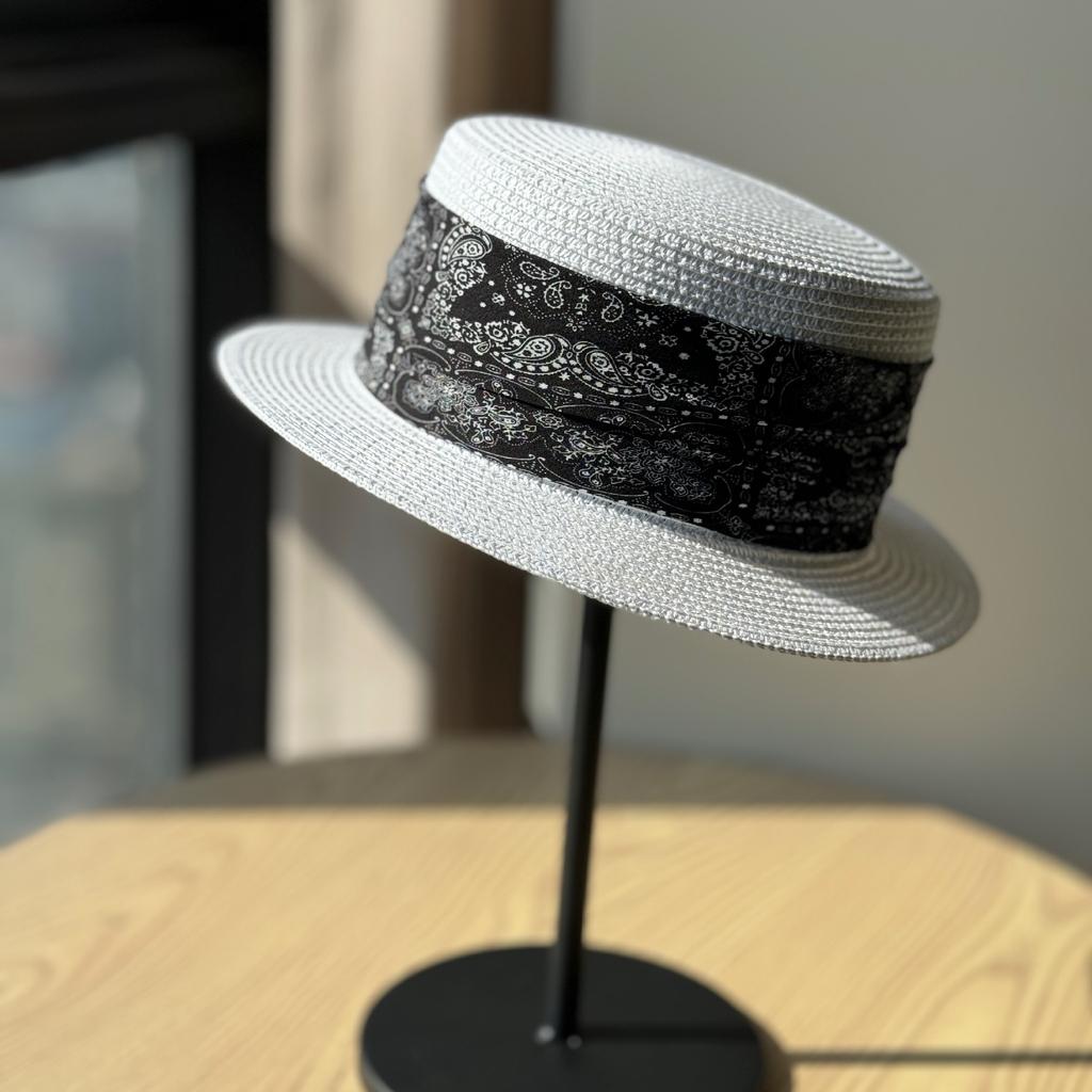 Elegant Retro Straw Hat Women's Summer Sun Protection Hat Printed Sun Hat Vacation Straw Top Hat