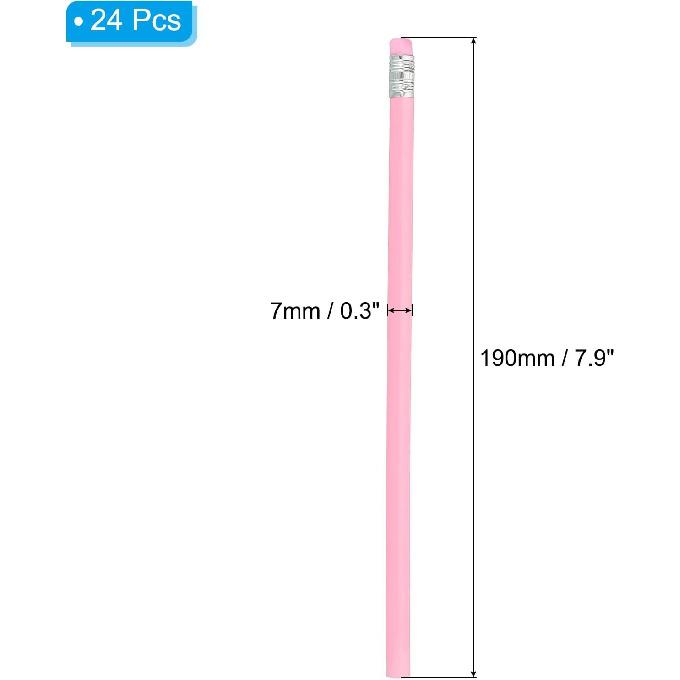 PATIKIL Round Pencils, 24 Pack HB Graphite Pencils with Eraser Wood Pencils Cute Pencil for Classroom Teacher Office Supplies, Pink