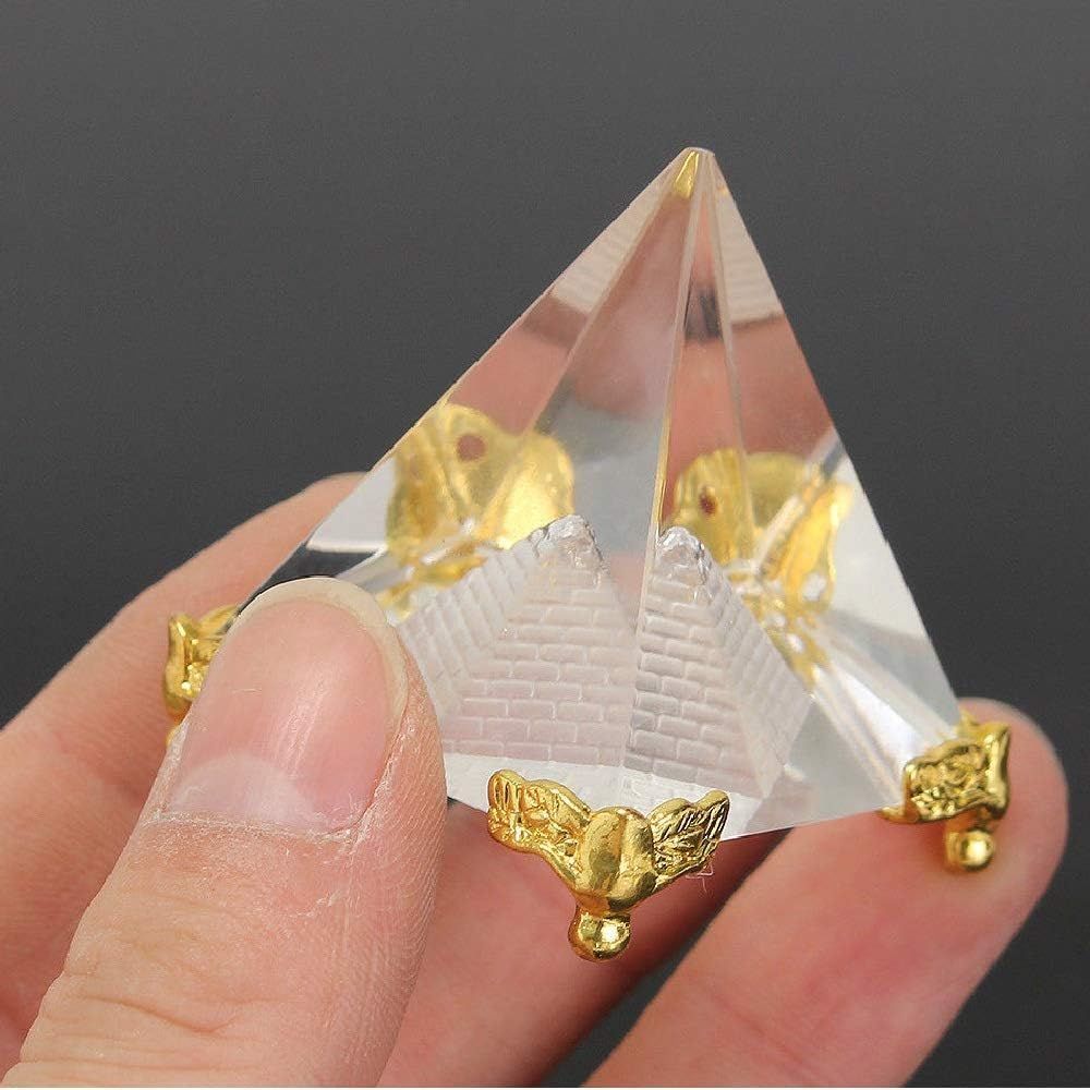 KIRINVEDA Feng Shui Glass Crystal Pyramid with Stand Amethyst Energy Generator Decorative Showpiece for Positive Energy