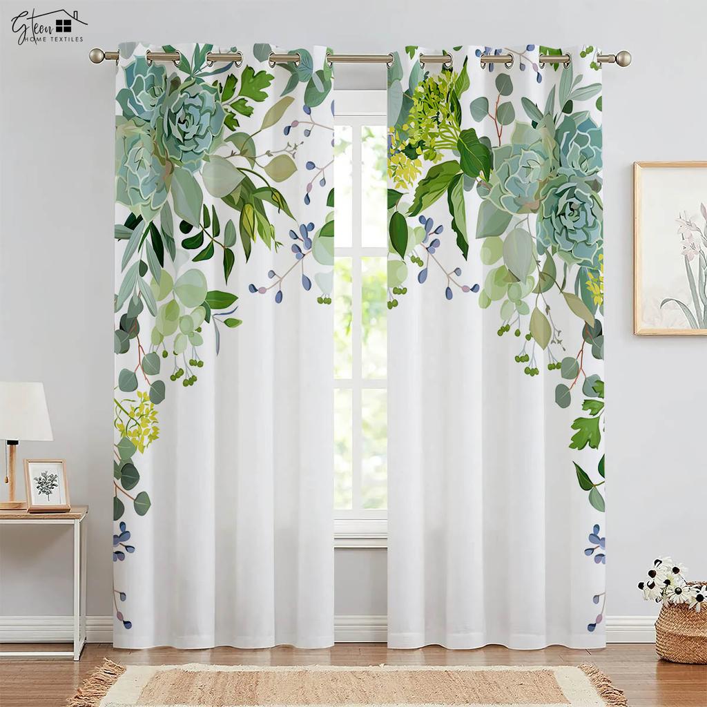 2-Piece Set of Of Autumn Leaf Print Design Window Curtains Machine Washable Bed Room Living Room Kitchen Four Seasons Decorative Curtains