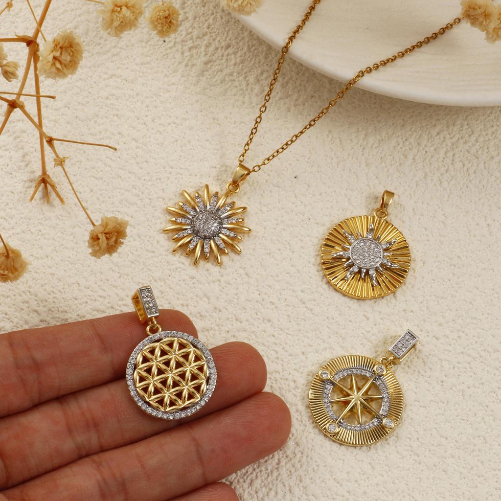 1 Stück Messing Anhänger 18K Gold Plated Sonnenblume Stern Micro Pave Klar Zirkonia Anhänger Für DIY Halskette Schmuckherstellung
