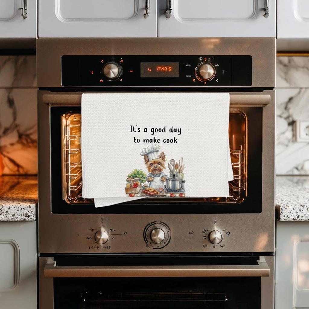 Funny Chef Yorkshire Terrier Kitchen Towels, Yorkie Gifts for Women, Yorkshire Terrier Gifts Decorative Dish Hand Tea Towels for Kitchen, Chef Gift,