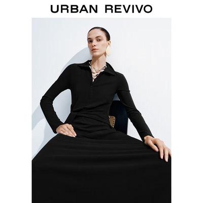 UR Women's Casual Half-Placket Tie-Waist Long Dress