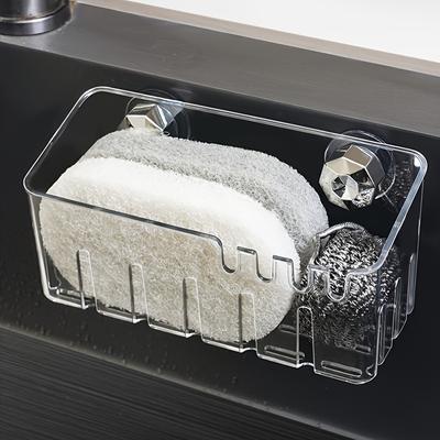 Clear Plastic Sink Organizer Rack with Drainage, Multi-Functional Kitchen Storage Basket, Strong Suction Cup Mount For Sponges and Cleaning Tools