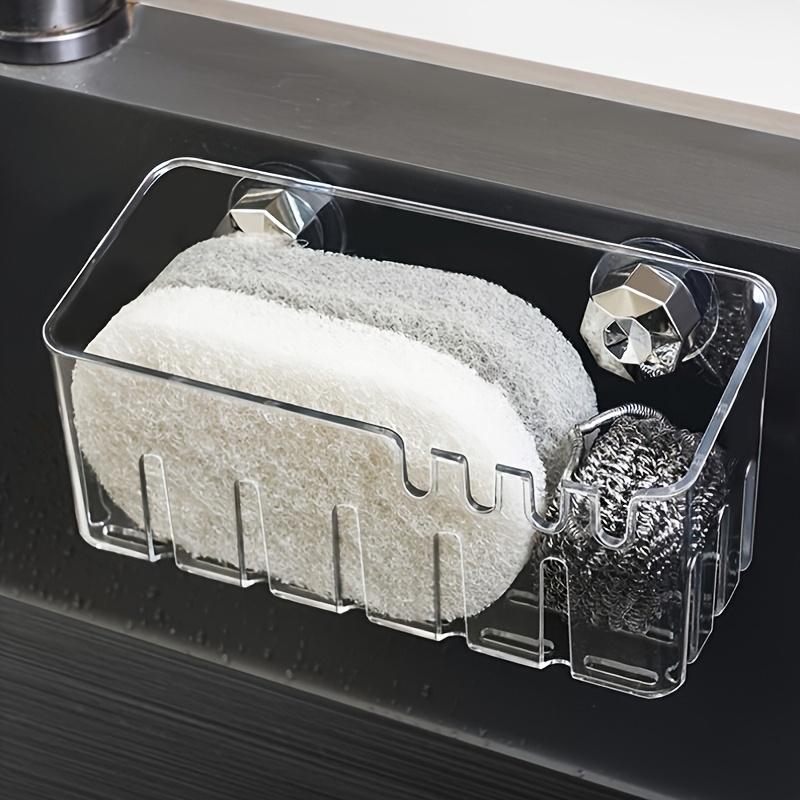 Clear Plastic Sink Organizer Rack with Drainage, Multi-Functional Kitchen Storage Basket, Strong Suction Cup Mount For Sponges and Cleaning Tools