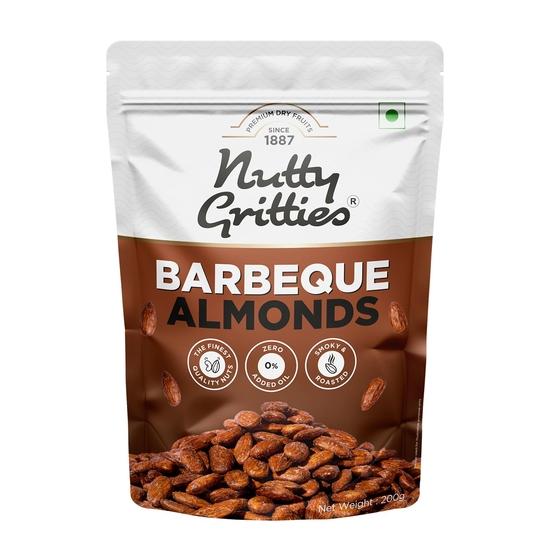 Nutty Gritties Party snacks Barbeque Almonds (BBQ) 200g - Healthy Party Snack, Dry Roasted, Non Fried, Zero Oil, Crunchy, Tasty 200GM