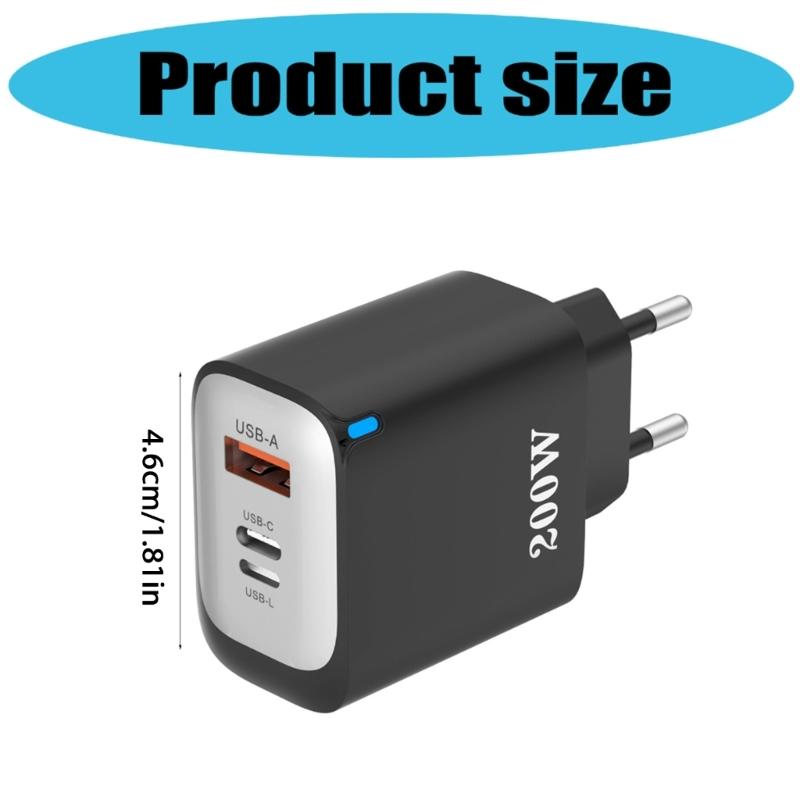 Universal 200W USB C USB A USB L Quick Charging Adapter Multiple Port Type C Travel Chargers for Multiple Devices