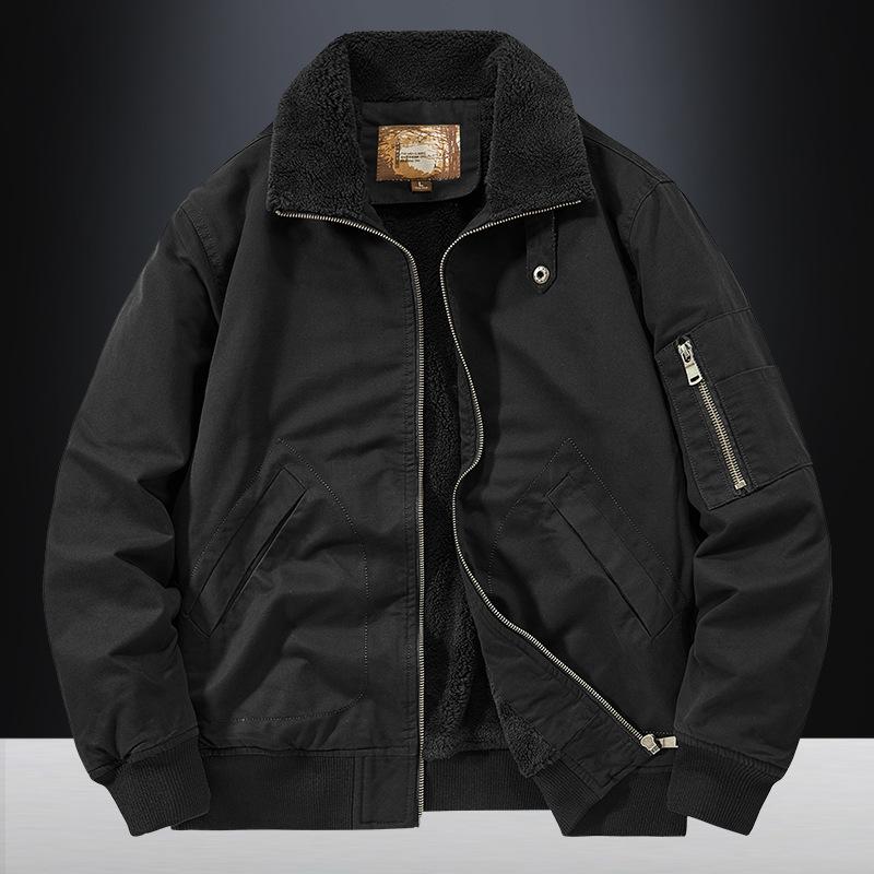 Autumn and Winter Cotton Jacket Men's Business Casual Jacket Fleece Thickened Lapel Cotton Coat Men