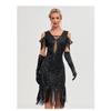 1920S Retro Dance Party Embroidered Tassel Dress Cocktail Party Plus Size Sequins Mesh Dress