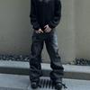American retro washed old c jeans men's high street slightly pulled machete vibe thin black pants