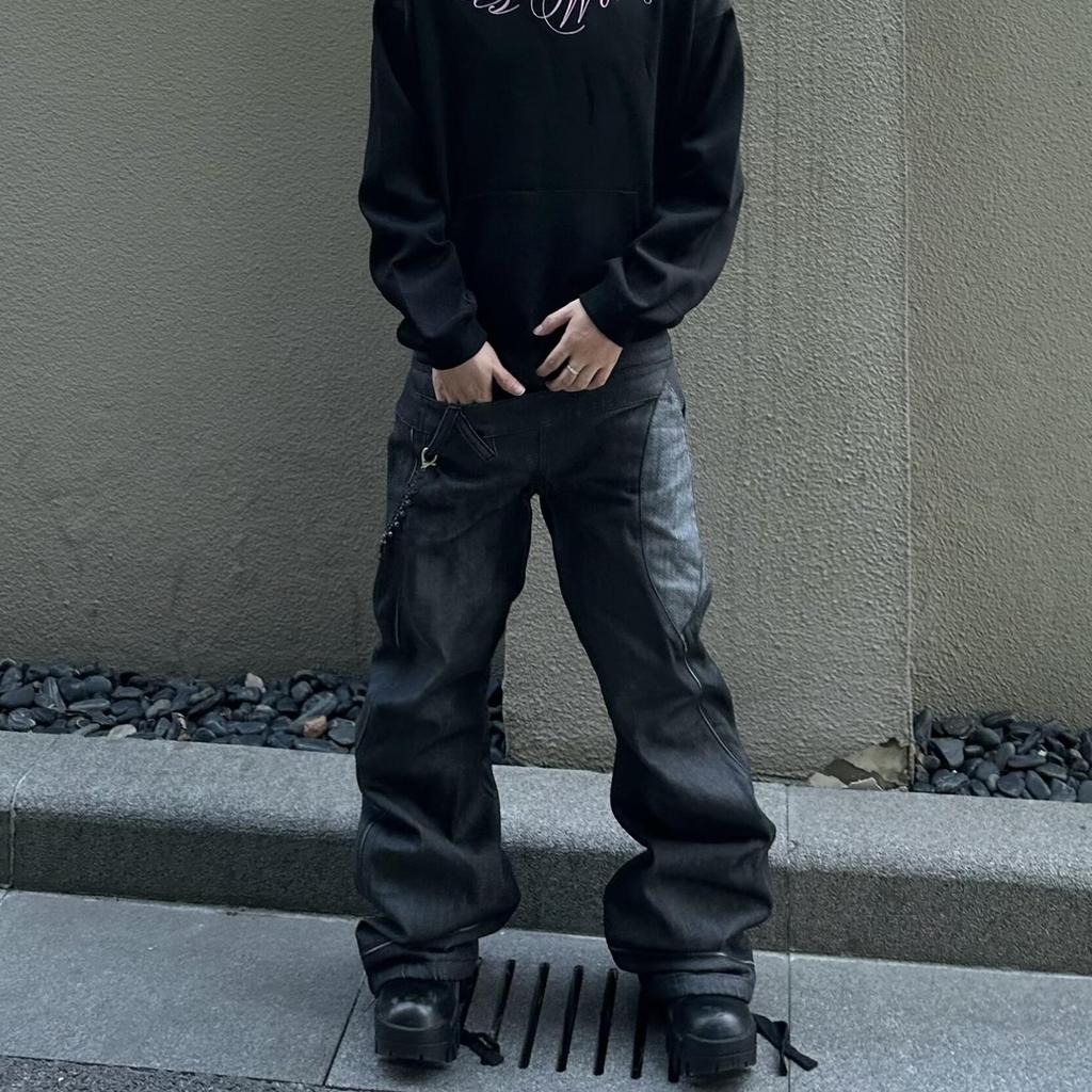 American retro washed old c jeans men's high street slightly pulled machete vibe thin black pants