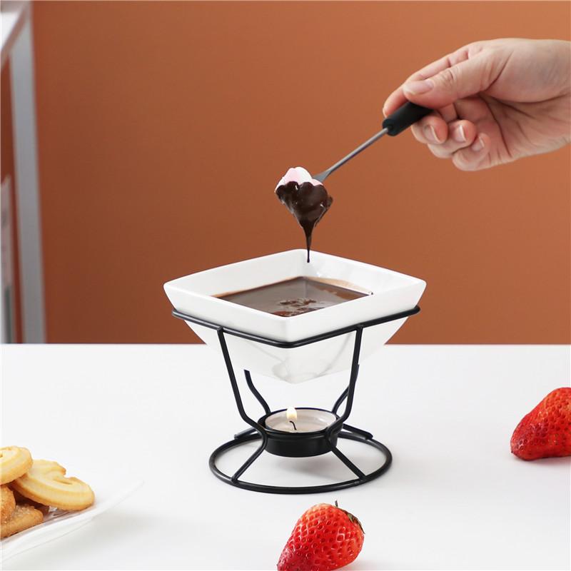 140ML Cheese Chocolate Melting Ceramic Mug European Candle Cup Heating Food Ceramic Mug with Fork Creative Coffee Mug Tableware