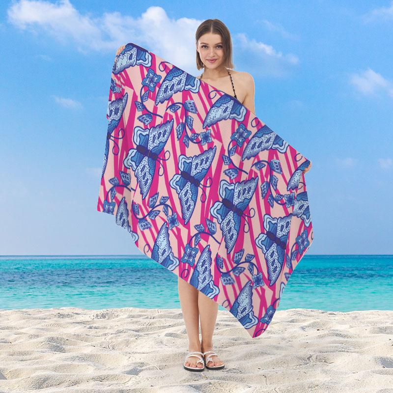 Anchor Striped Nautical Beach Towel Microfiber Quick Dry Absorbent Lightweight Navy Blue Print Towel for Beach Pool Vacation