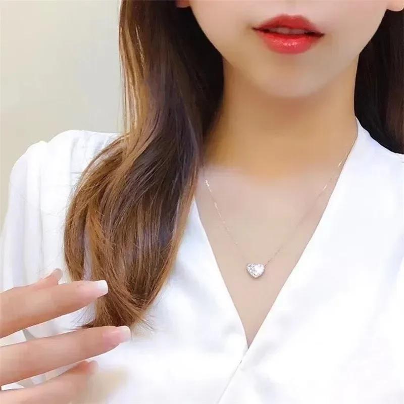 Trendy Heart Pendant Necklace For Women Dazzling Cubic Zirconia  Chain Versatile Fashion Jewelry Accessory