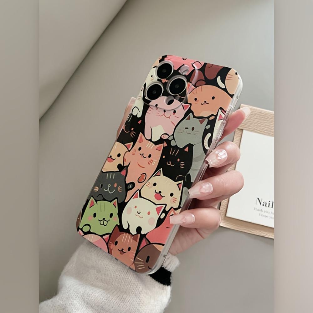 Cartoon Cute Cat Transparent Phone Case Suitable for iPhone 17 16 15 14 13 12 11Pro/Max/Plus Anti Drop and Shockproof Back Cover