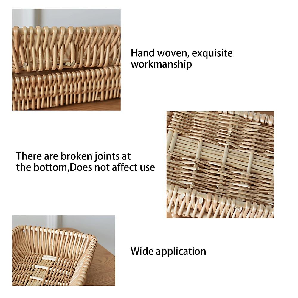 Rectangle Woven Serving Tray Wood Color Multifunctional Storage Basket Kitchen Counter Use
