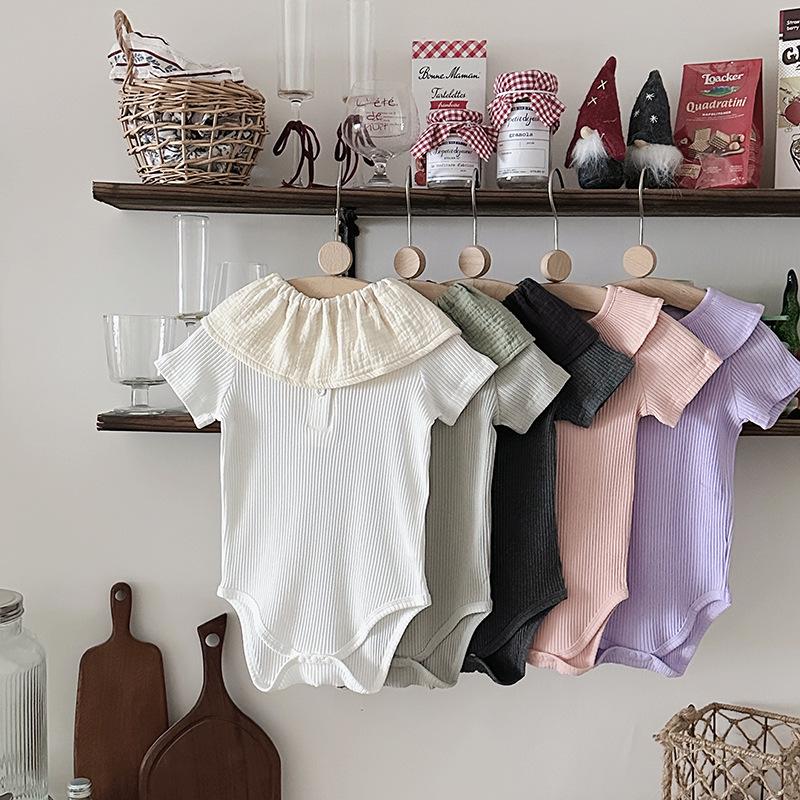 2025 A-typ Enfärgad Ribbad Baby Krypande Romper - Ins Stil