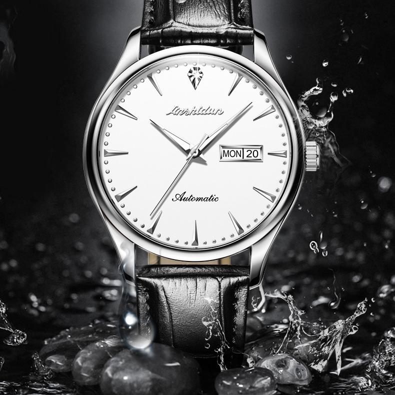 JINSHIDUN Markenuhr Automatische mechanische Uhr Doppelkalenderuhr Modetrend Herrenuhr Herrenuhr