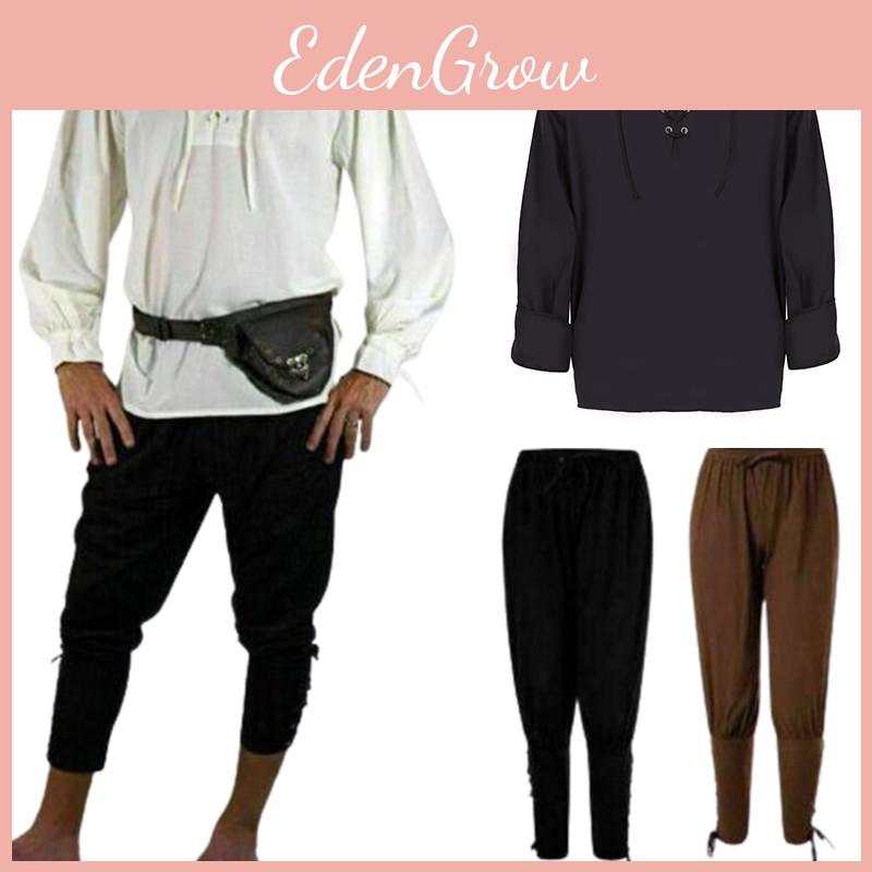 Halloween Medieval Renaissance Pirate Knight Cosplay Costume Men Shirt Top Pants