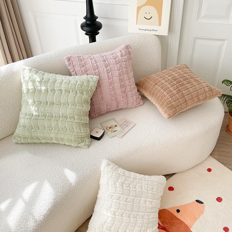 Thickened Skin-friendly Repellent Rabbit Hair Pillow Case In Autumn and Winter Living Room Sofa Cushion Square Cushion Bay Window Pillow B&B Hotel