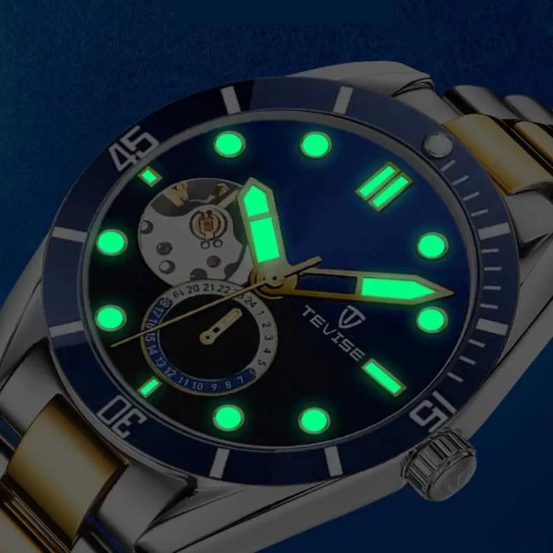 TEVISE Casualny Automatyczny Zegarek Mechaniczny dla Mężczyzn Świecące Wskazówki Pasek ze Stali Nierdzewnej Modny Luksusowy Szkielet Zegarki Męskie
