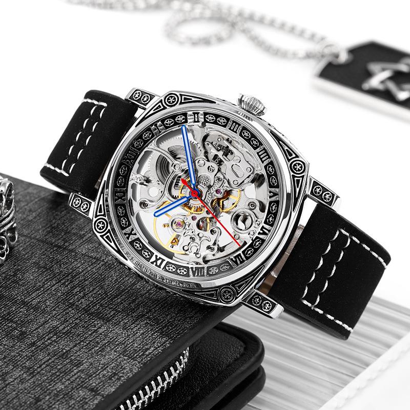Skmei Fashion Square Men's Mechanical Watch with Leather Strap
