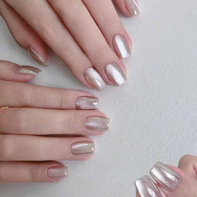 30Pcs/lot Short Press On Nails Aurora Cat Eyes Pure Ballerina Decoration Wearable False Nails Full Cover Nail Tips Art