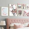 Paris City Pink Peach Blossom Vintage Car Bike Wall Art Canvas Painting Living Room Decoration Posters And Prints Wall Picture