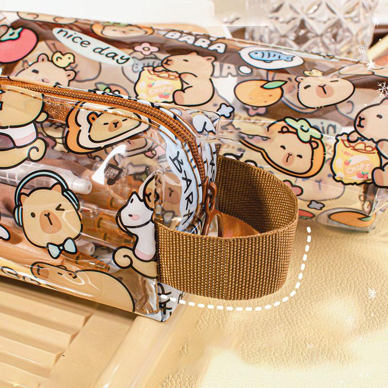 

Cartoon Cute Capybara Pen Bag High Appearance Transparent Pencil Case Kawaii Waterproof Multifunctional Storage Bag Gifts 1pc