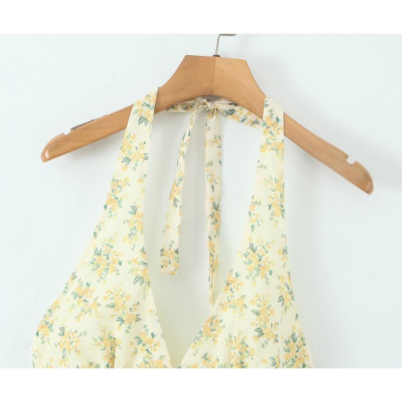 Elegant Printed Halter Dress - European & American Style, Versatile & Fashionable