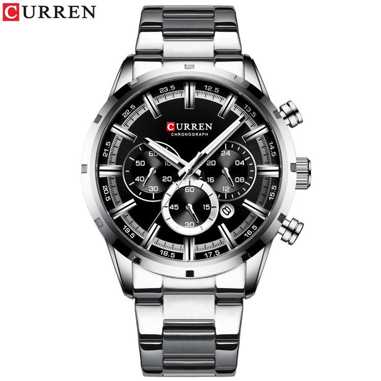 CURREN Steel Strap Watch Simple Calendar Large Dial Business Watch Waterproof Men's Fashion