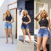 2025 Women's Low Waist Ripped Denim Shorts with Frayed Hem - European American Style Sexy Jeans Hot Pants