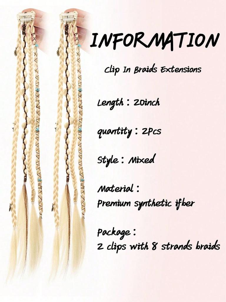 2Pcs Long Braid Hairpiece Clip In Hair Extensions