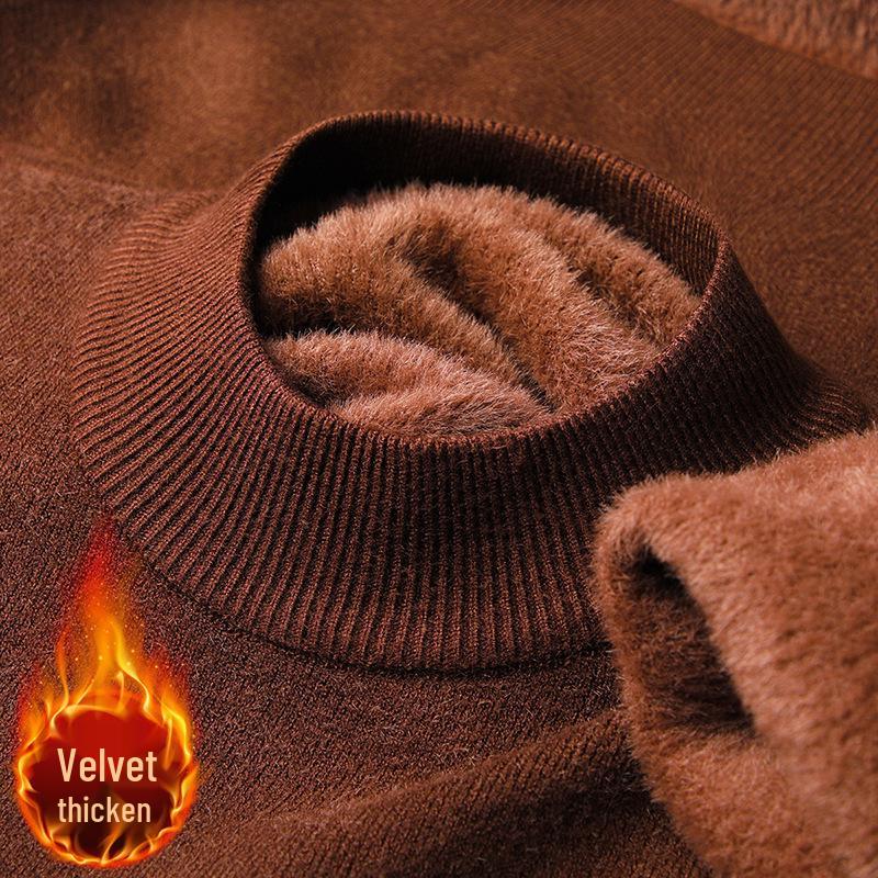 Men s Winter Velvet Half-High Collar Knit Sweater - Thickened and Warm. 3XL