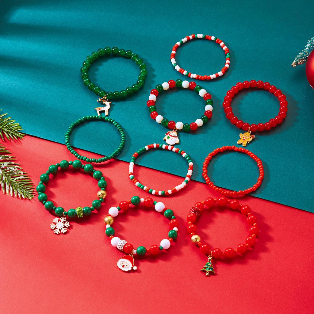 Ensemble de Bracelets Flocon de Neige et Père Noël en Perles Avec Métal Fait Main Pour Cadeau de Fête