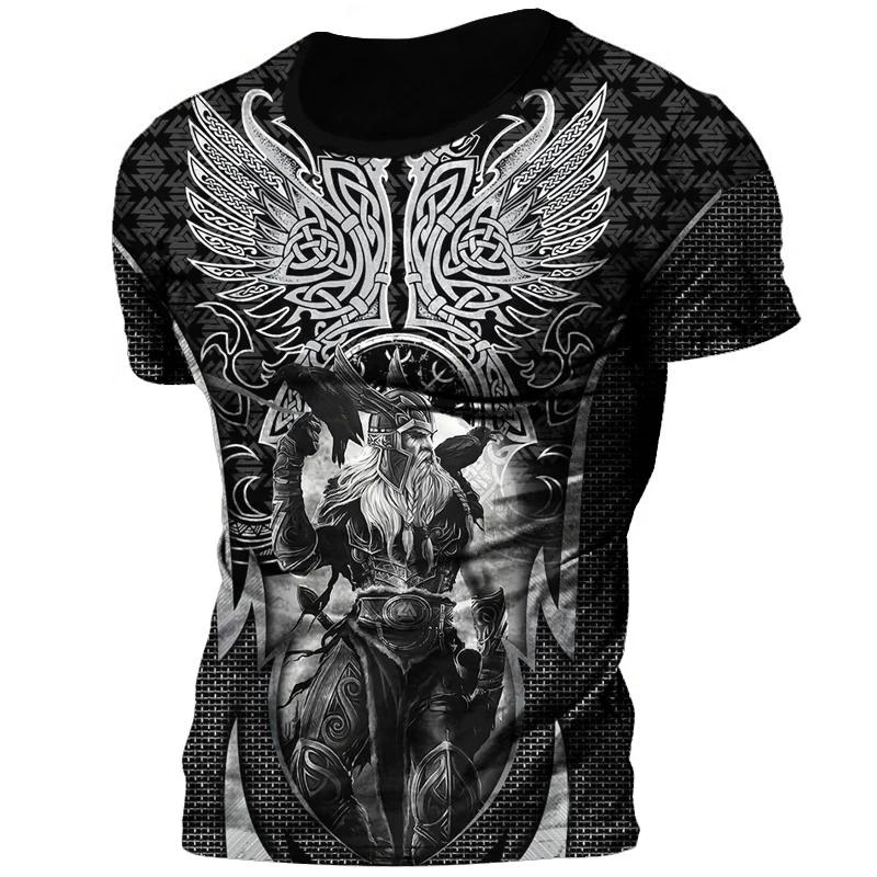 2025 Sommer Neu Heiß Vintage Wikinger Tattoo 3D Gedrucktes Herren T-Shirt Mode Street Bequem Atmungsaktiv Übergröße Lockeres Oberteil