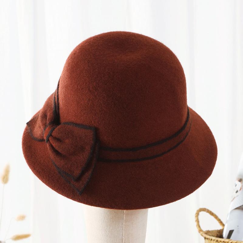 Autumn and Winter Fashion Versatile Hat Women's British Retro Woolen Hat Top Hat High-end Simple Women's Basin Hat