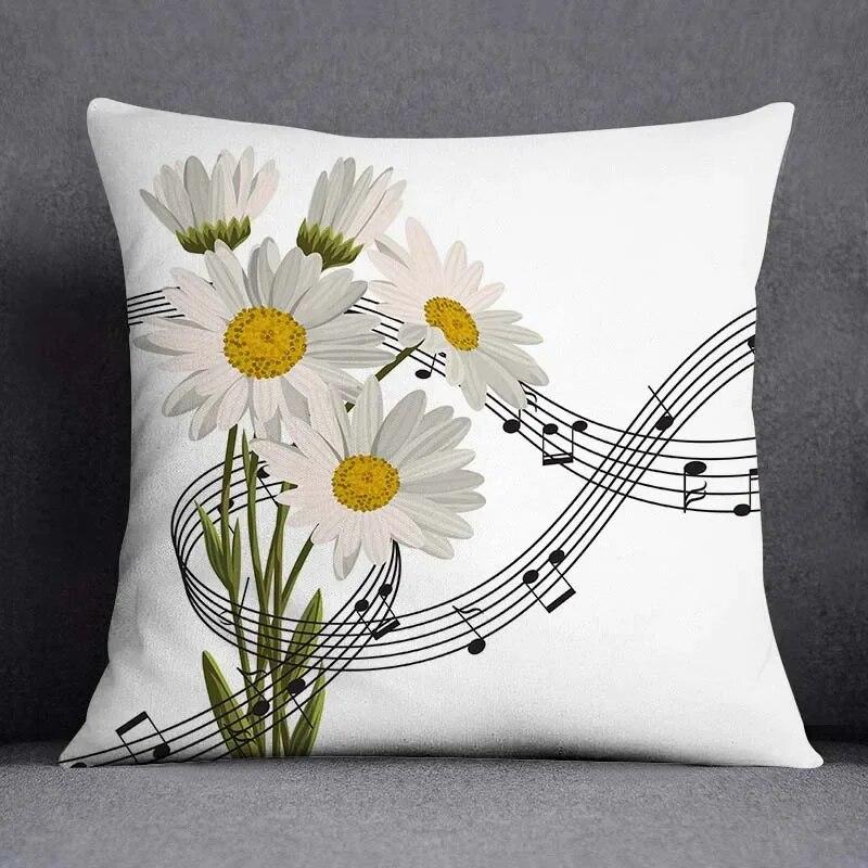 Musical Note Guitar Series Pattern Home Decoration Pillow Case Square Office Cushion Cover