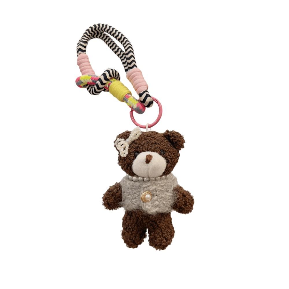 Bow Pearl Plush Bear Keychain Funny Key Ring Lovely Furry Bear Pendant  Bag Key Decor
