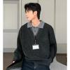 Men's Autumn/Winter American Retro Faux Two-Piece Lapel Sweater - High-End Lazy Style Knitwear