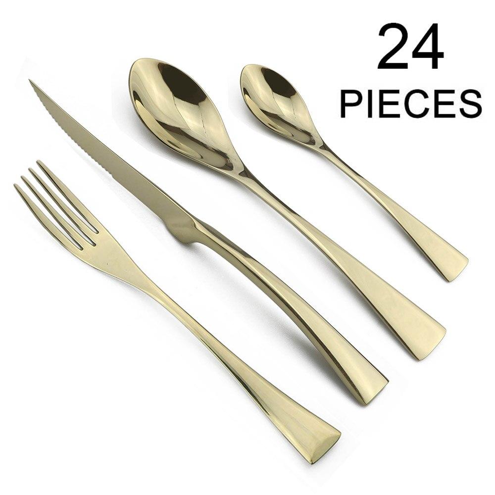 Mat 24stk Bestikksett For 6 Regnbuebestikk 18/10 Bestikksett i rustfritt stål Steak Kniv Servise Gaffel Skje Teskje Bestikksett