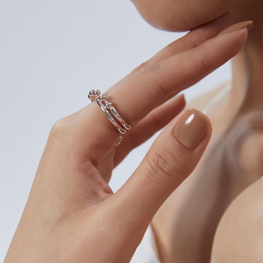 Korean Retro Fashion Bead Ring: Women s Adjustable Chain Hip Hop Index Finger Ring