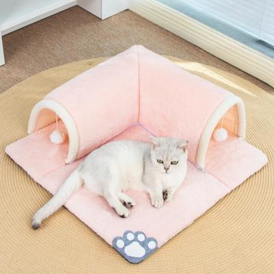 Cat Tunnel Bed Universal Detachable Warm Cat House Indoor Cat Activities Play Carpet Bed Living Room Non-slip Mat Pet Toys