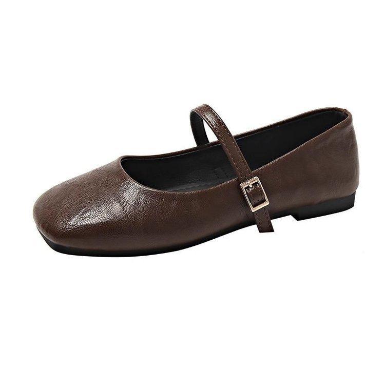 Retro square head shallow mouth single shoes new skirt evening breeze gentle flat Mary Jane small leather shoes French