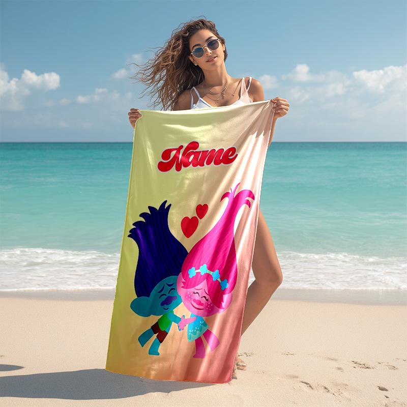 Personalized customized proof beach towel with Trolls pattern - soft, absorbent,quick-drying,perfect swimming,camping&bathing